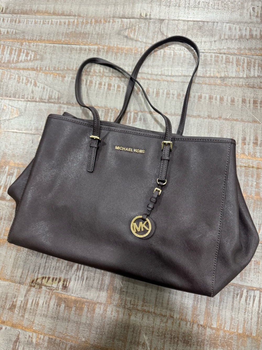 Michael Kors Brown Leather Tote with Gold Hardware